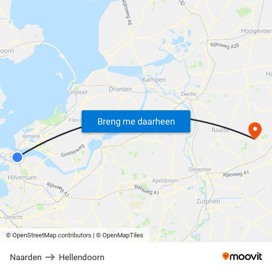 Naarden to Hellendoorn map