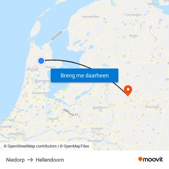 Niedorp to Hellendoorn map