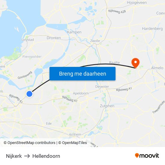 Nijkerk to Hellendoorn map