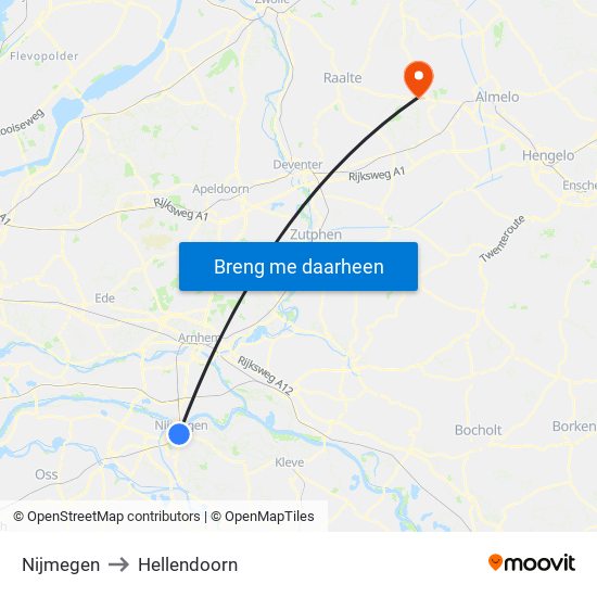 Nijmegen to Hellendoorn map