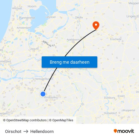 Oirschot to Hellendoorn map