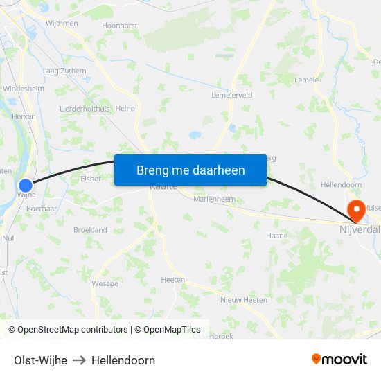 Olst-Wijhe to Hellendoorn map