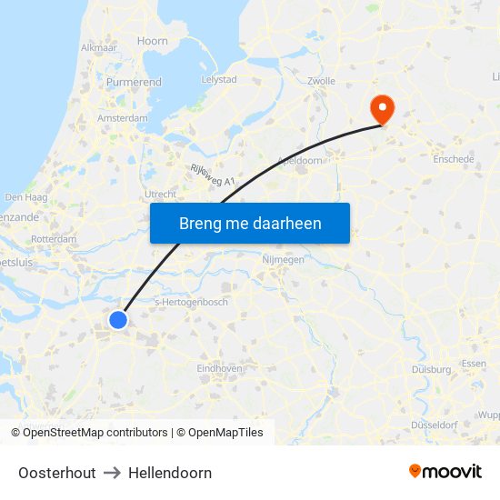 Oosterhout to Hellendoorn map