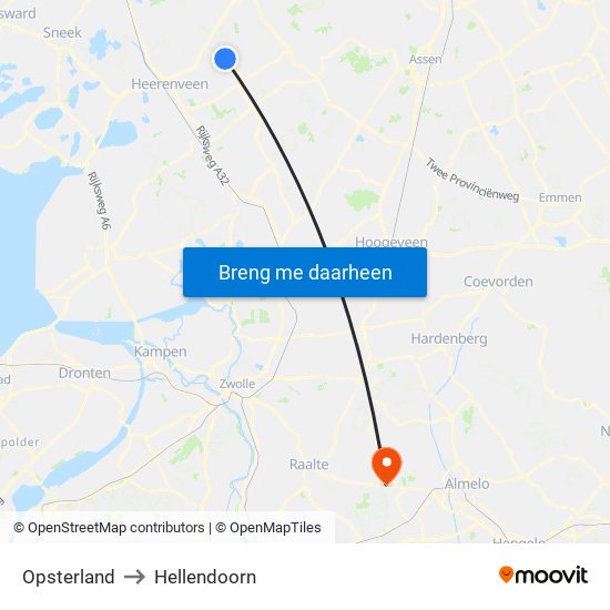 Opsterland to Hellendoorn map