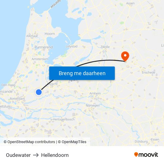 Oudewater to Hellendoorn map