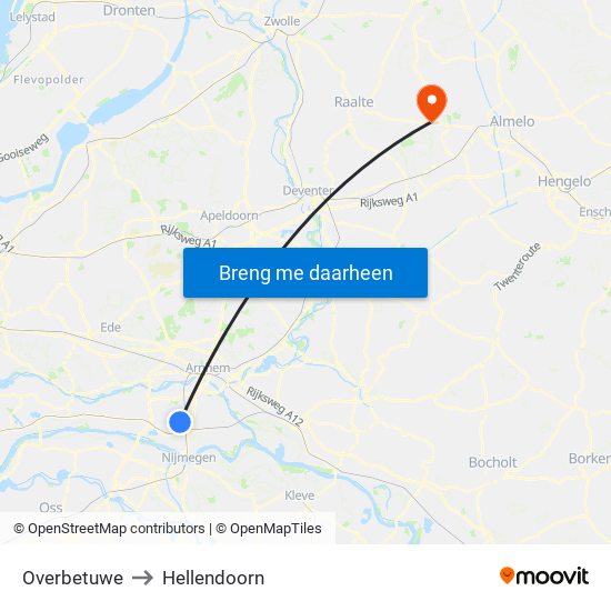 Overbetuwe to Hellendoorn map