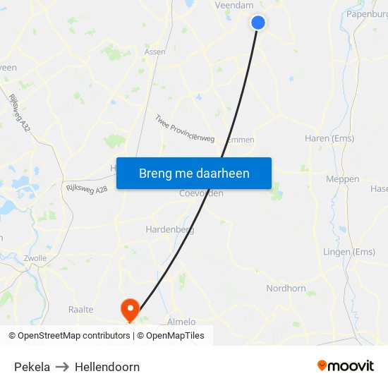 Pekela to Hellendoorn map