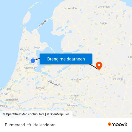 Purmerend to Hellendoorn map