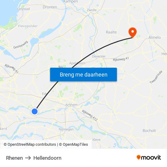 Rhenen to Hellendoorn map