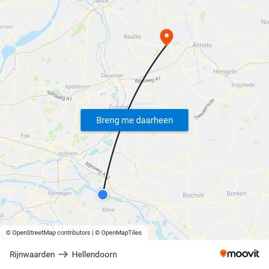 Rijnwaarden to Hellendoorn map