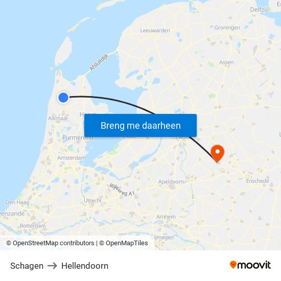 Schagen to Hellendoorn map