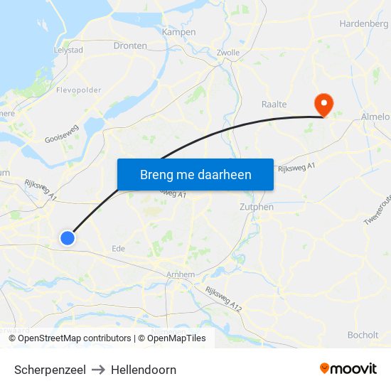 Scherpenzeel to Hellendoorn map