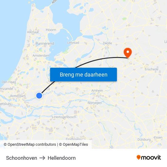 Schoonhoven to Hellendoorn map
