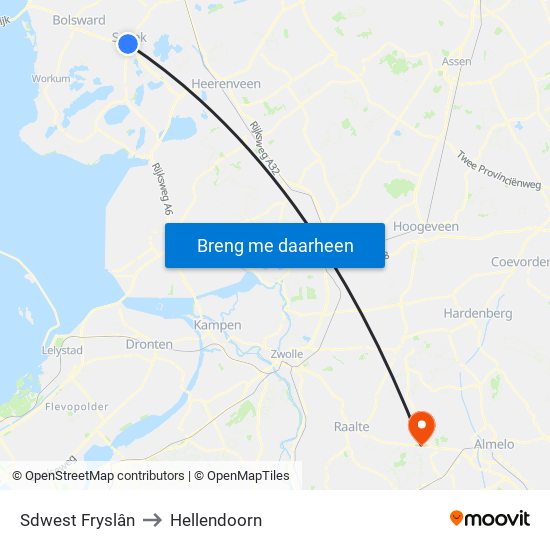 Sdwest Fryslân to Hellendoorn map