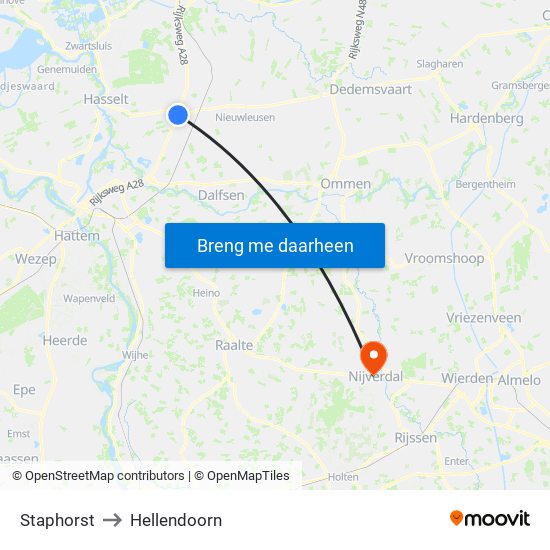 Staphorst to Hellendoorn map