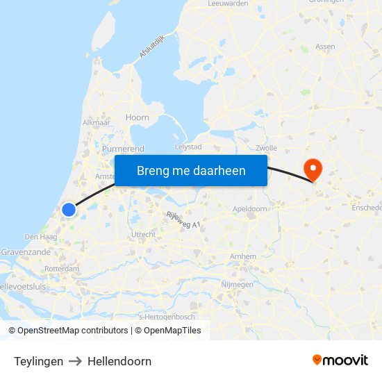 Teylingen to Hellendoorn map