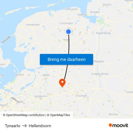 Tynaarlo to Hellendoorn map