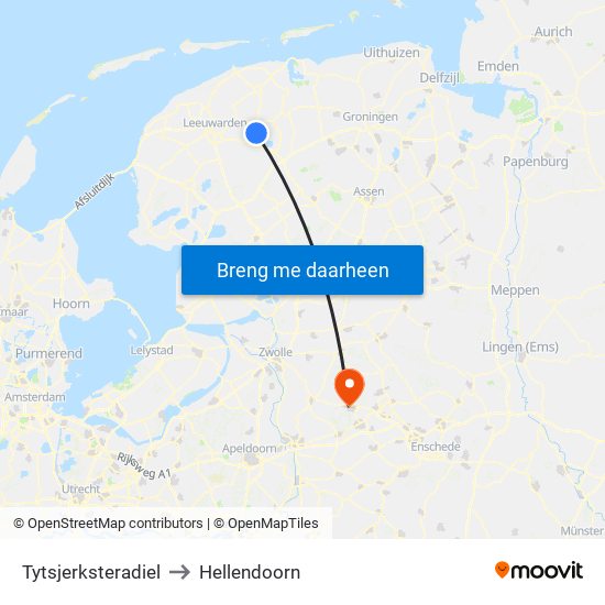 Tytsjerksteradiel to Hellendoorn map