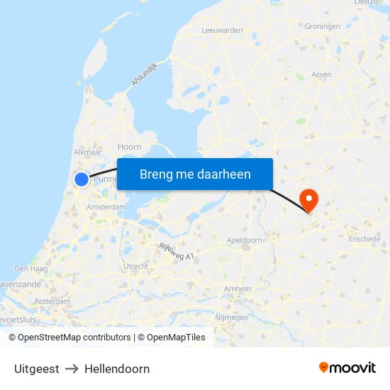 Uitgeest to Hellendoorn map