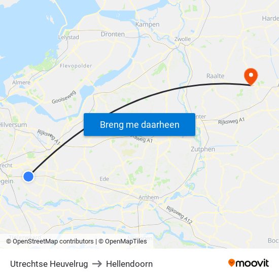 Utrechtse Heuvelrug to Hellendoorn map