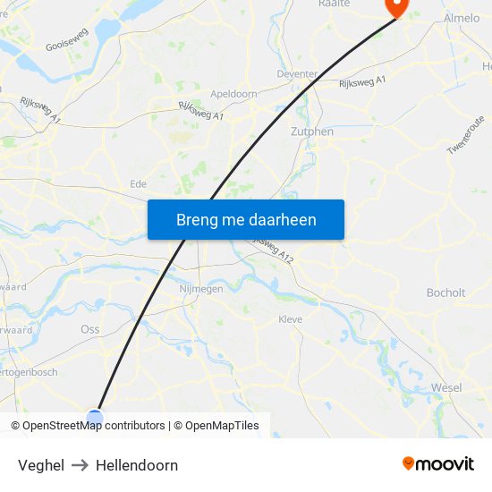 Veghel to Hellendoorn map