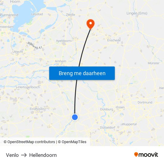 Venlo to Hellendoorn map