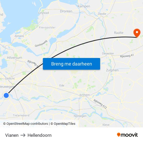 Vianen to Hellendoorn map