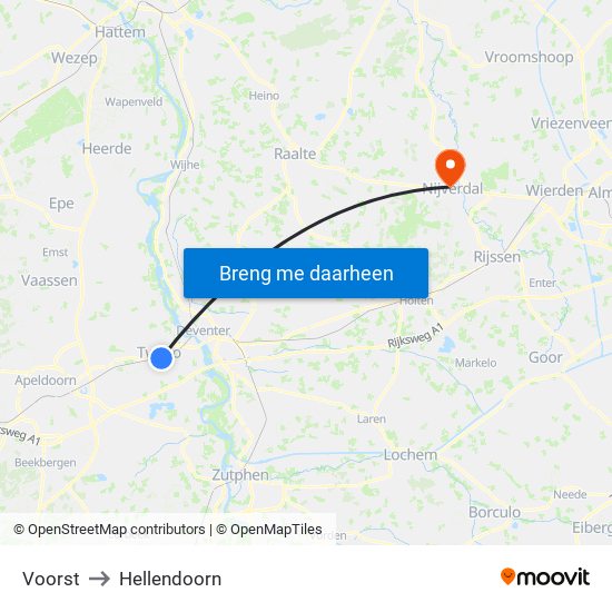 Voorst to Hellendoorn map