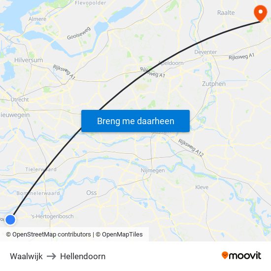 Waalwijk to Hellendoorn map