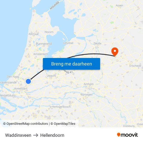 Waddinxveen to Hellendoorn map