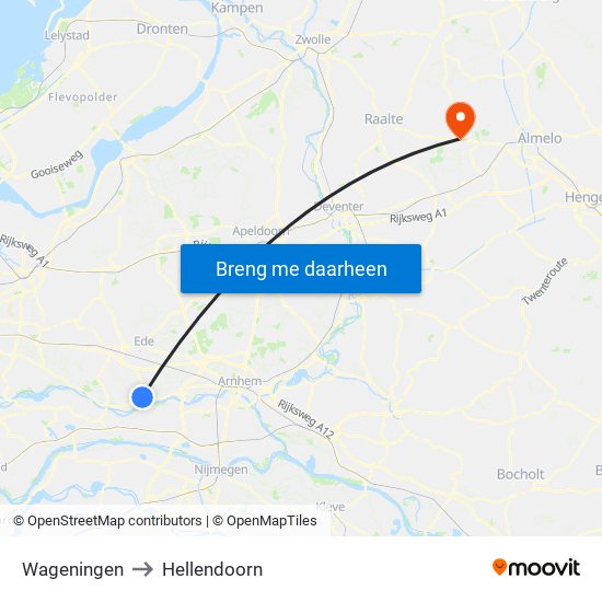 Wageningen to Hellendoorn map