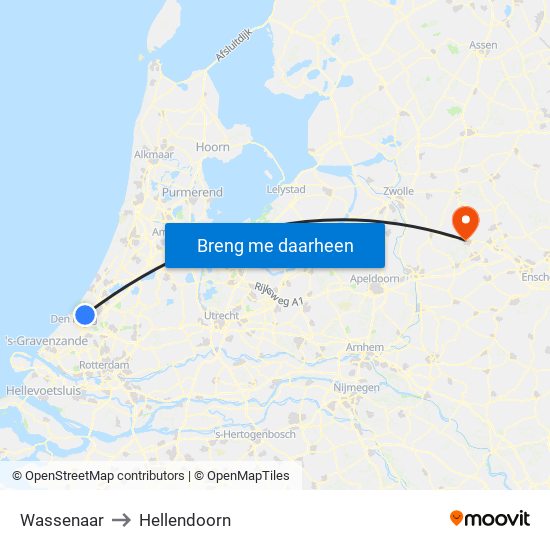 Wassenaar to Hellendoorn map