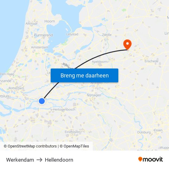 Werkendam to Hellendoorn map