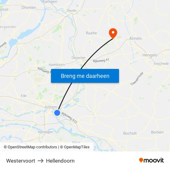 Westervoort to Hellendoorn map