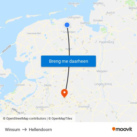 Winsum to Hellendoorn map