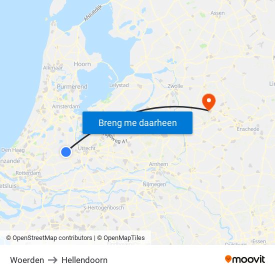 Woerden to Hellendoorn map