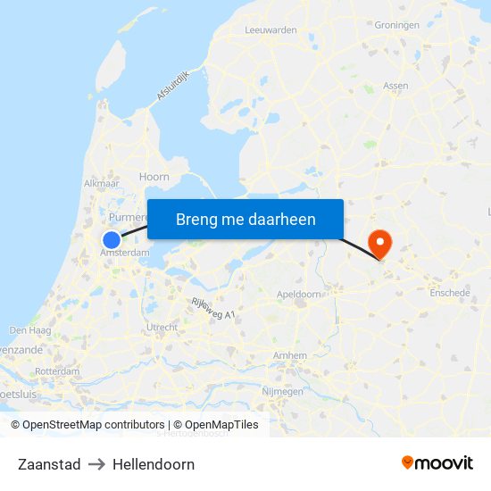 Zaanstad to Hellendoorn map