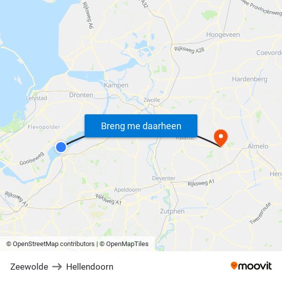 Zeewolde to Hellendoorn map