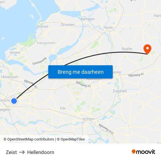 Zeist to Hellendoorn map