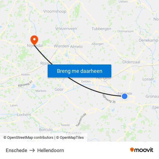 Enschede to Hellendoorn map