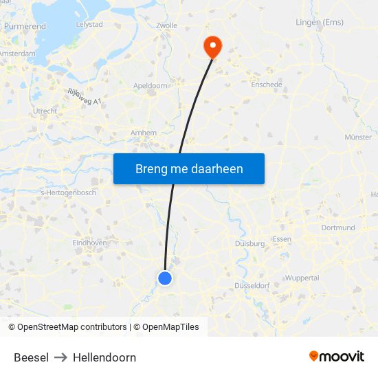 Beesel to Hellendoorn map
