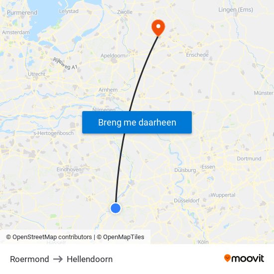 Roermond to Hellendoorn map