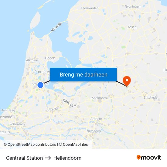 Centraal Station to Hellendoorn map