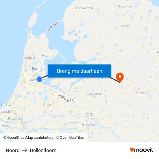 Noord to Hellendoorn map