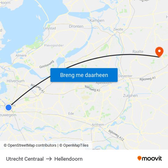 Utrecht Centraal to Hellendoorn map