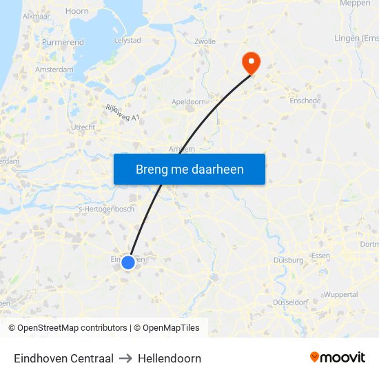 Eindhoven Centraal to Hellendoorn map