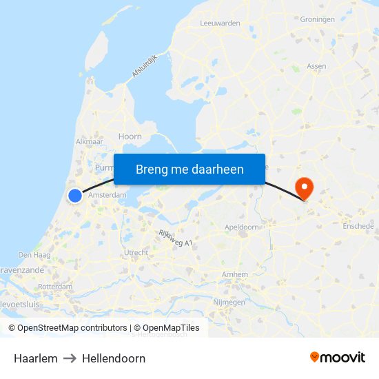 Haarlem to Hellendoorn map