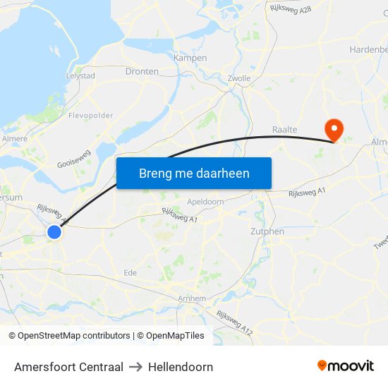 Amersfoort Centraal to Hellendoorn map