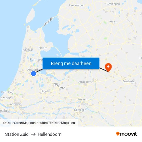 Station Zuid to Hellendoorn map