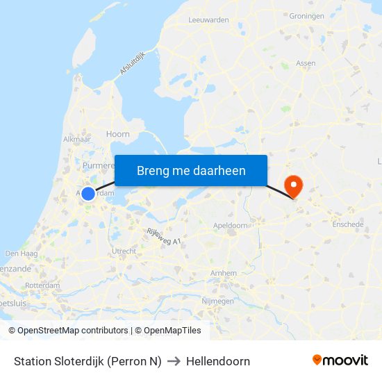 Station Sloterdijk (Perron N) to Hellendoorn map